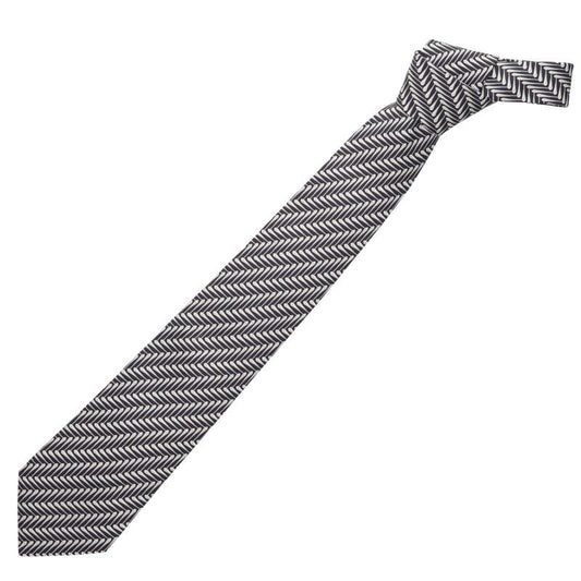 HERMES Silk Patterned Tie (Black/White) Multi