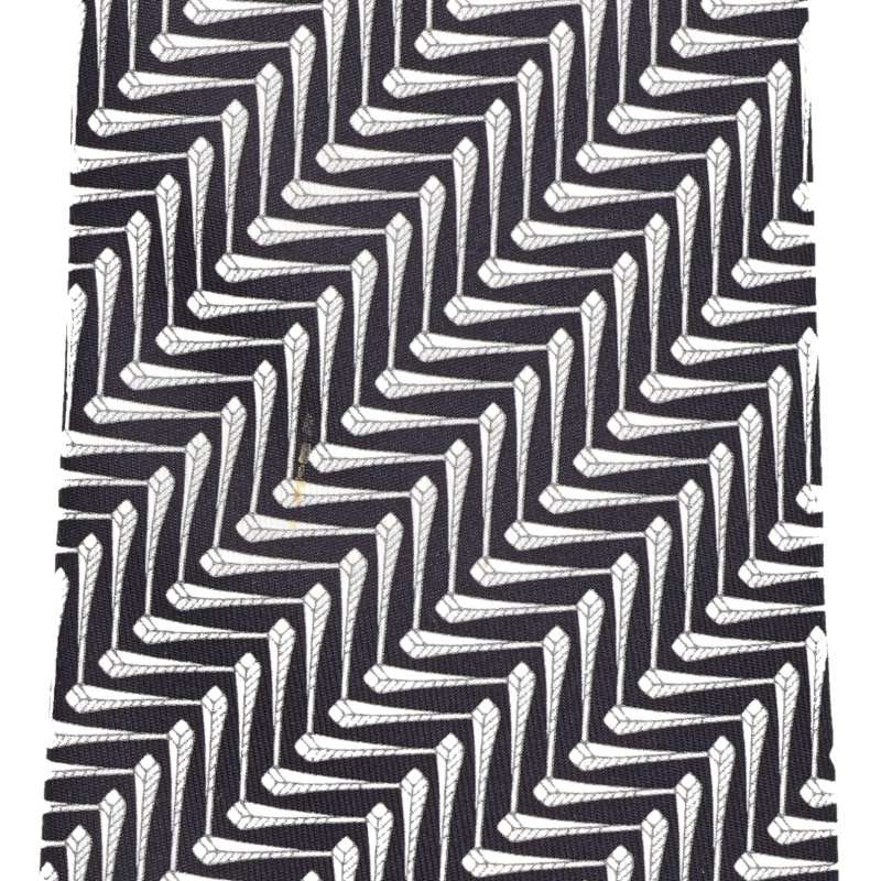 HERMES Silk Patterned Tie (Black/White) Multi