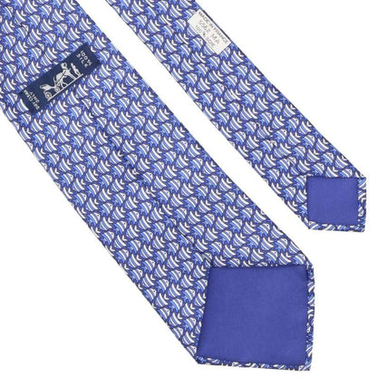 HERMES Silk Patterned Tie Blue