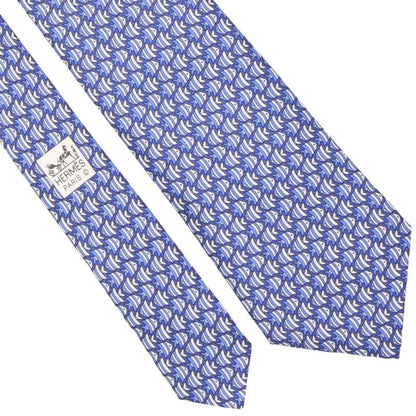 HERMES Silk Patterned Tie Blue