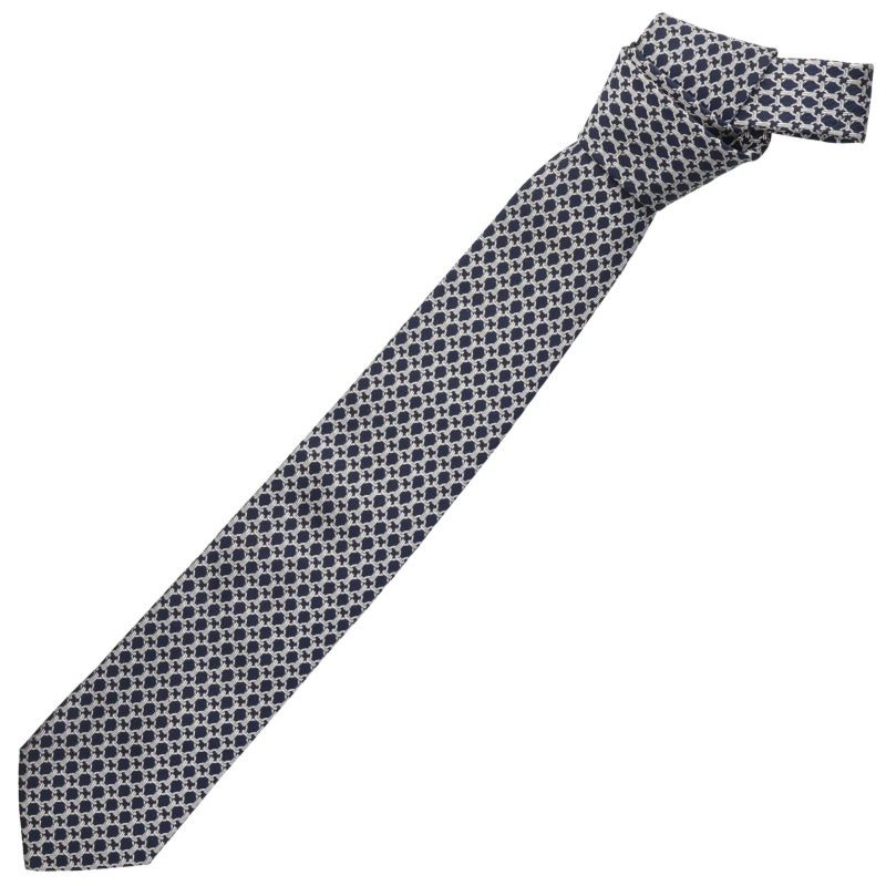 HERMES Silk All-Over Pattern Tie Navy/Silver