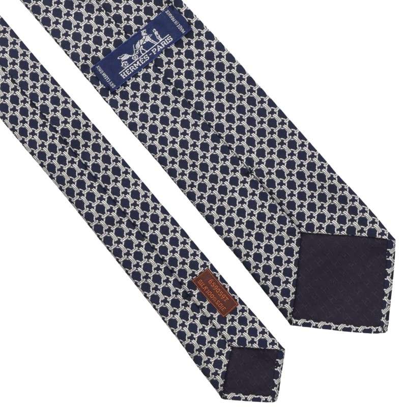 HERMES Silk All-Over Pattern Tie Navy/Silver