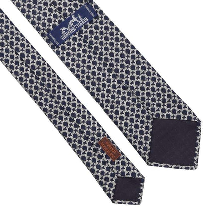 HERMES Silk All-Over Pattern Tie Navy/Silver
