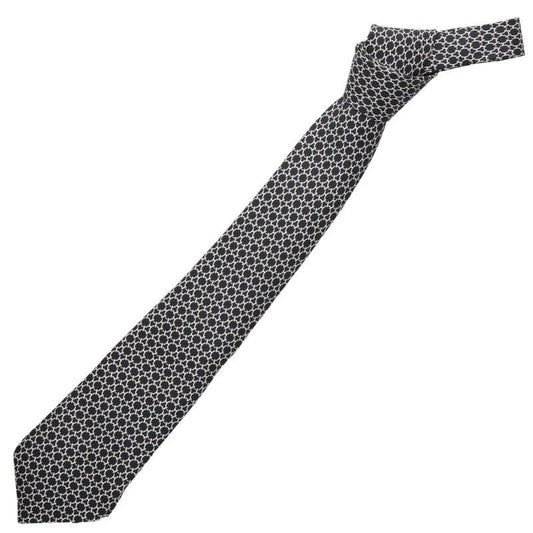HERMES Silk Patterned Tie (Black/White)