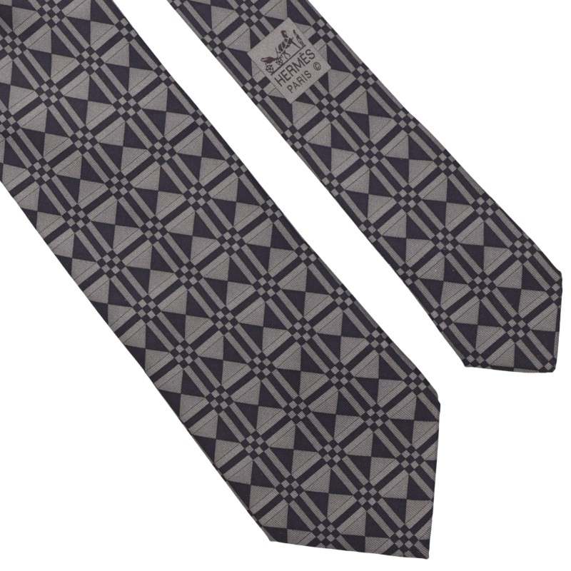 HERMES Silk All-Over Pattern Tie Gray
