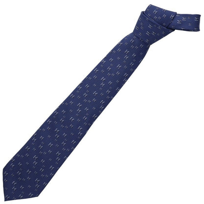 HERMES Silk All-Over Pattern Tie Navy