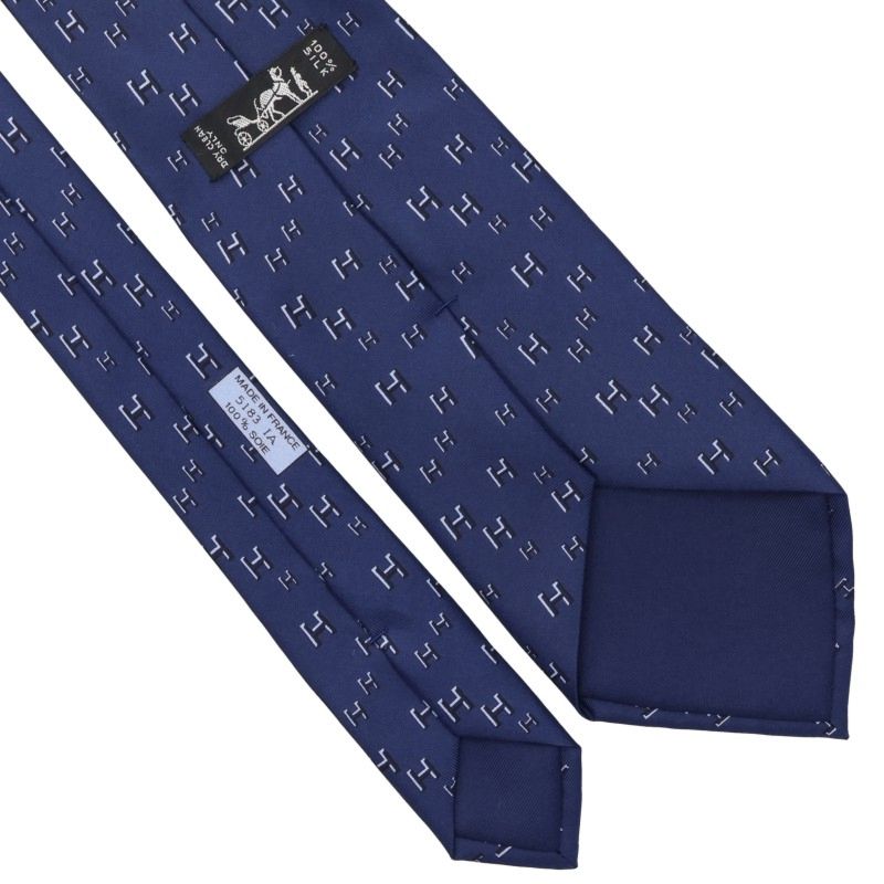 HERMES Silk All-Over Pattern Tie Navy