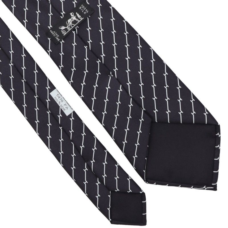 HERMES Silk All-Over Pattern Tie Dark Navy/Lt Blue