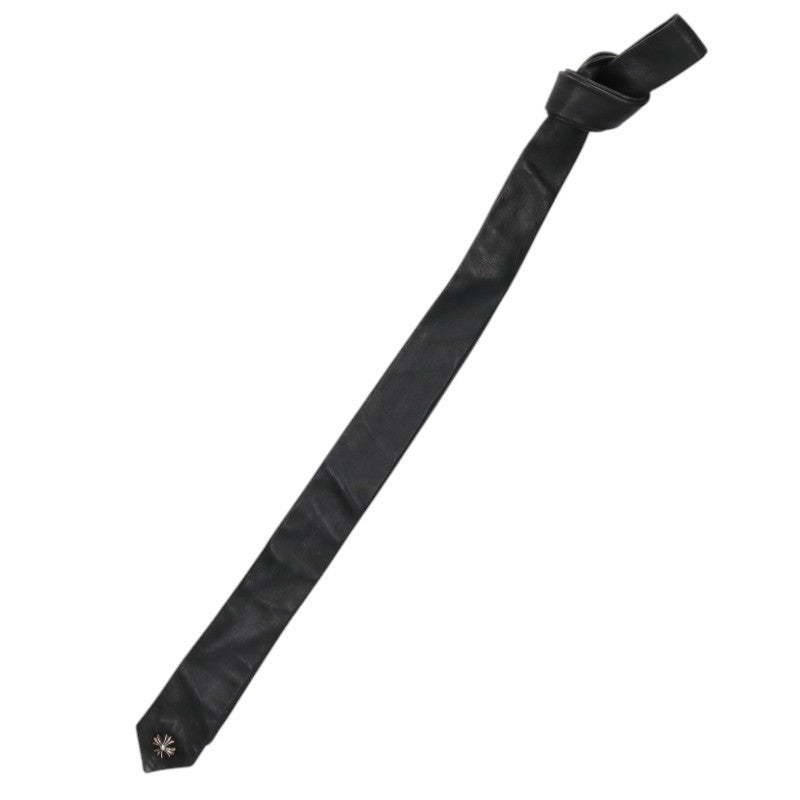 Chrome Hearts Skinny Leather CH Plus Motif Tie Black/Silver