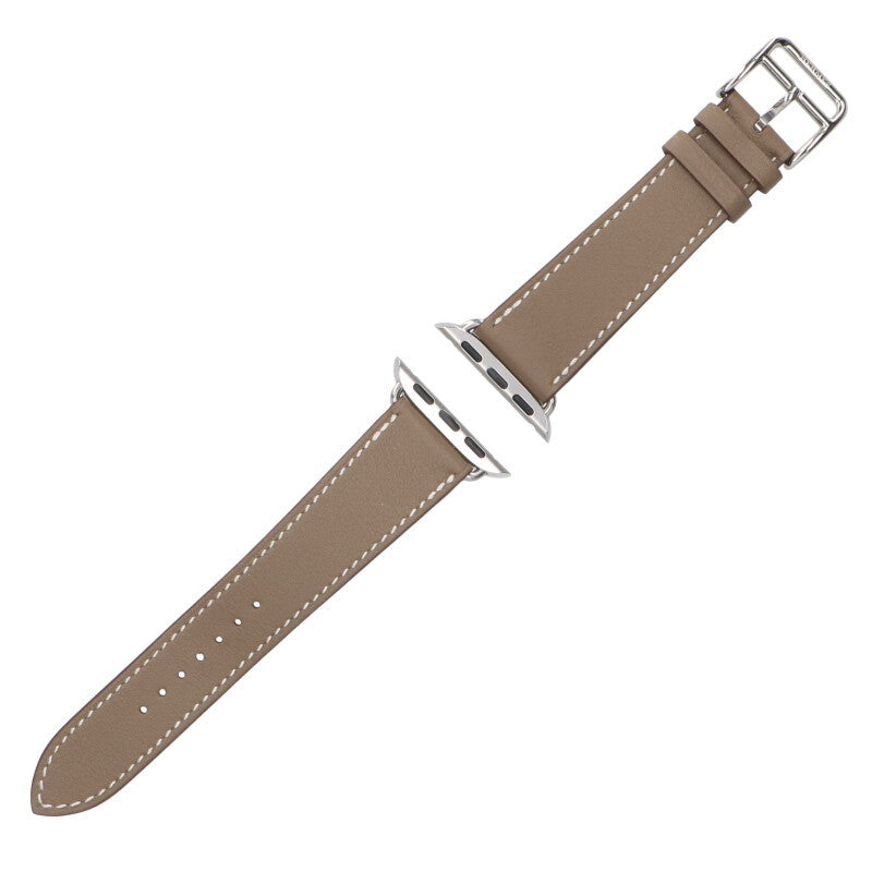 HERMES Apple Watch Leather Band Brown/Silver Size ONE SIZE