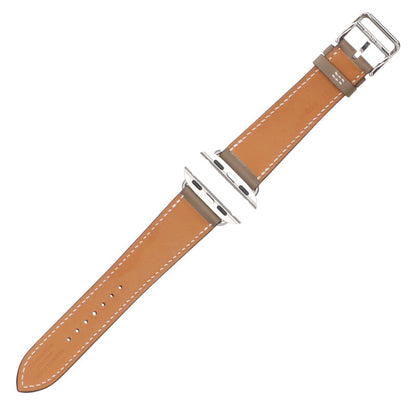HERMES Apple Watch Leather Band Brown/Silver Size ONE SIZE