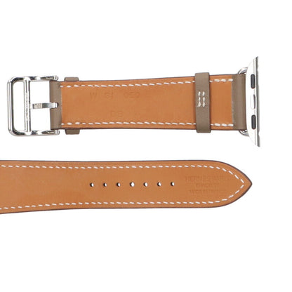 HERMES Apple Watch Leather Band Brown/Silver Size ONE SIZE