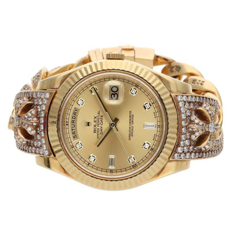Chrome Hearts Day-Date Pave Diamond CH Gold Watch Size 42MM