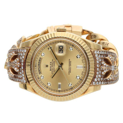 Chrome Hearts Day-Date Pave Diamond CH Gold Watch Size 42MM