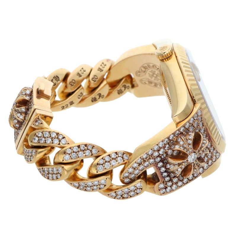Chrome Hearts Day-Date Pave Diamond CH Gold Watch Size 42MM