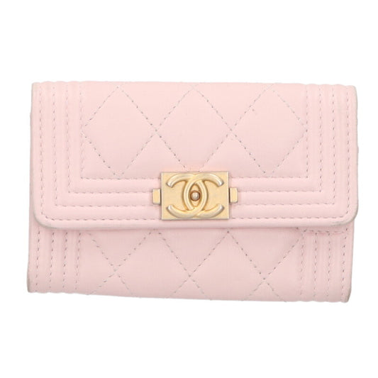 CHANEL Boy Chanel CC Logo Leather Card Case Size ONE SIZE
