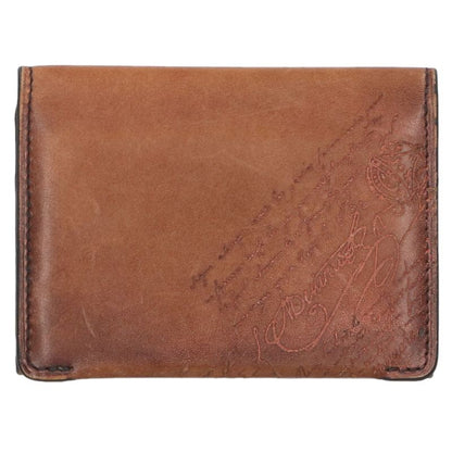 Berluti Calligraphy Leather Card Case Brown Size ONE SIZE