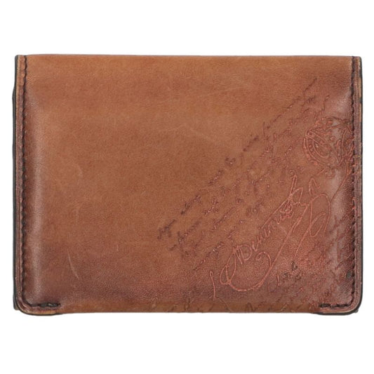Berluti Calligraphy Leather Card Case Brown Size ONE SIZE