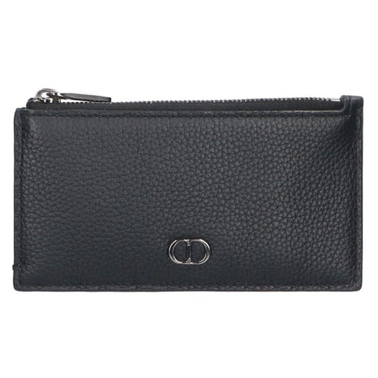 DIOR CD Logo Fragment Leather Card Case Black Size ONE SIZE