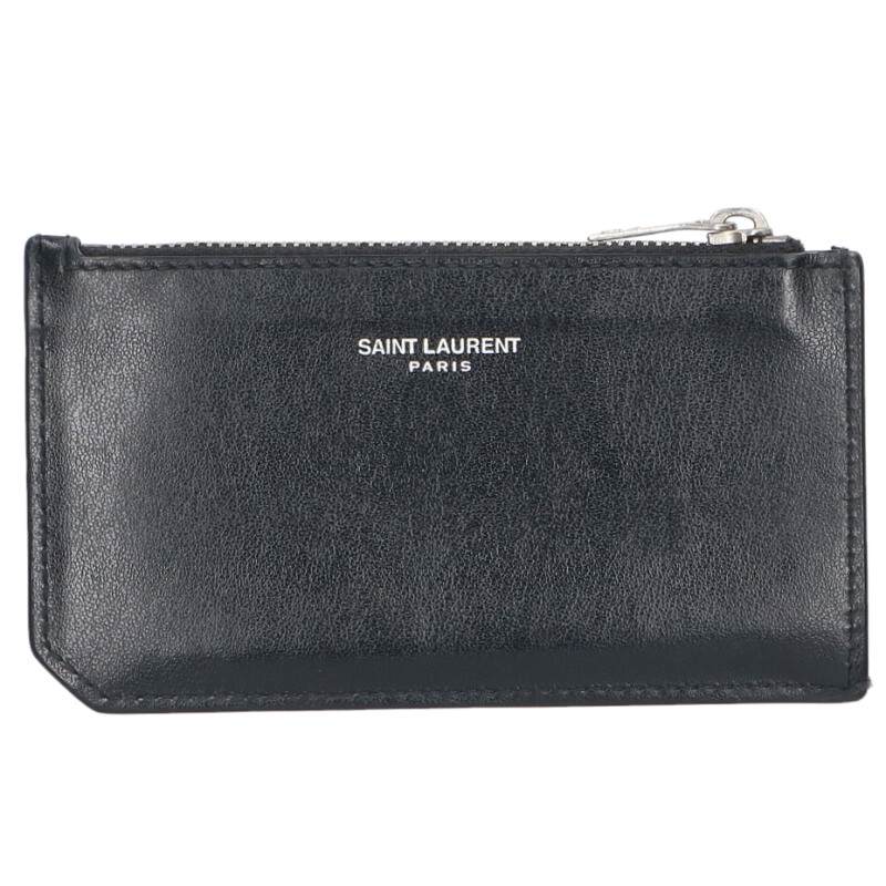 Saint Laurent Paris Stud Leather Card Case Black x Silver One Size