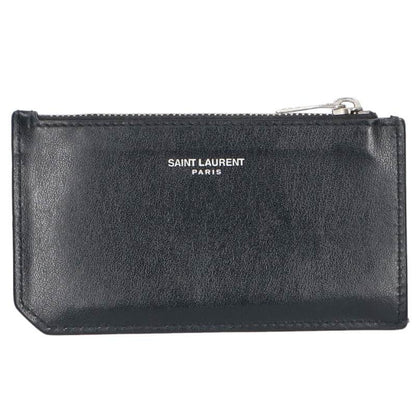 Saint Laurent Paris Stud Leather Card Case Black x Silver One Size
