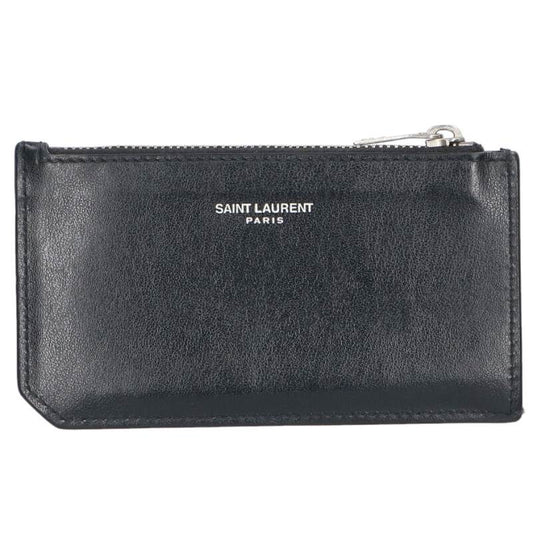 Saint Laurent Paris Stud Leather Card Case Black x Silver One Size