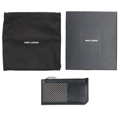 Saint Laurent Paris Stud Leather Card Case Black x Silver One Size