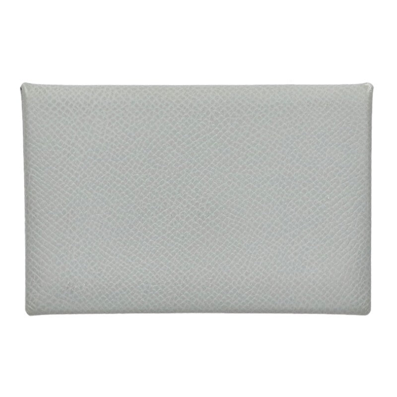 HERMES Calvi Leather Card Case Gray Size ONE SIZE