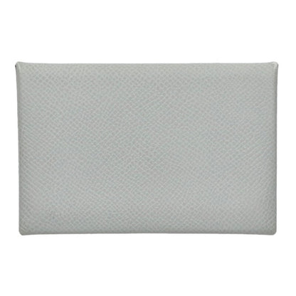 HERMES Calvi Leather Card Case Gray Size ONE SIZE