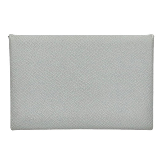 HERMES Calvi Leather Card Case Gray Size ONE SIZE