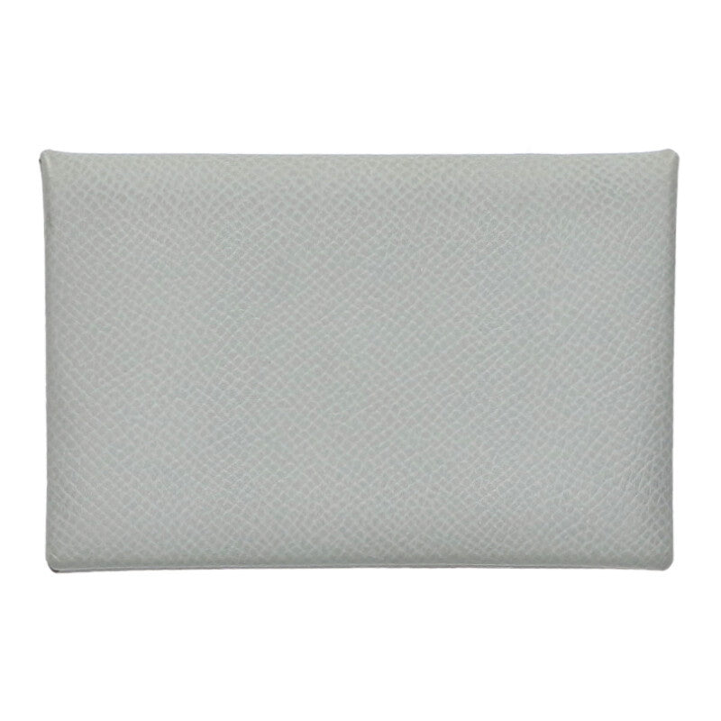 HERMES Calvi Leather Card Case Gray Size ONE SIZE