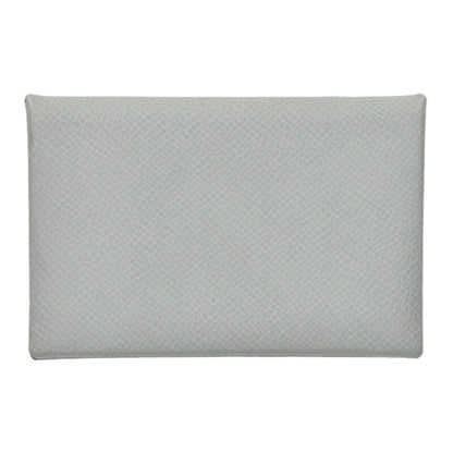 HERMES Calvi Leather Card Case Gray Size ONE SIZE