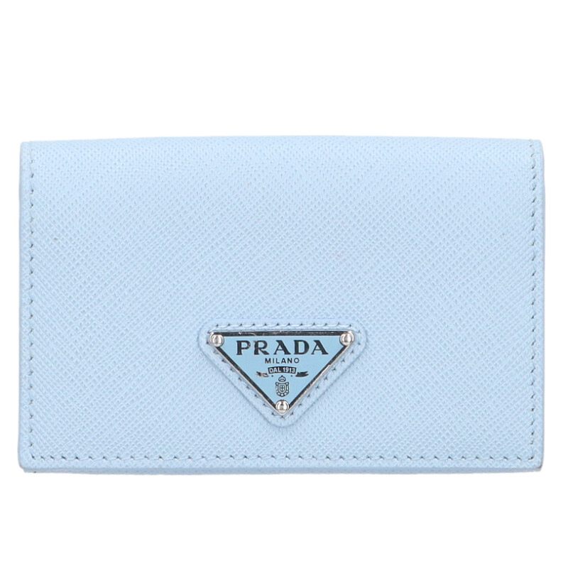 PRADA Saffiano Triangle Logo Card Case Lt Blue Size ONE SIZE