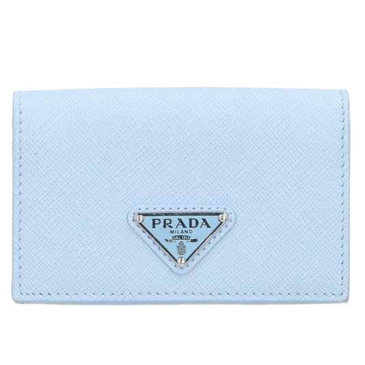 PRADA Saffiano Triangle Logo Card Case Lt Blue Size ONE SIZE