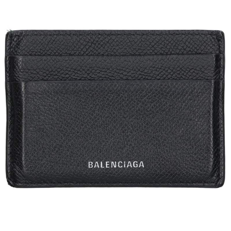 BALENCIAGA 579311 Logo Leather Holder Black Card Case Size ONE SIZE