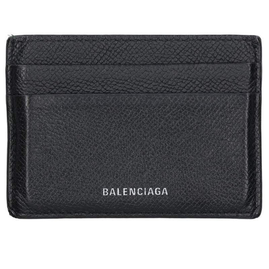 BALENCIAGA 579311 Logo Leather Holder Black Card Case Size ONE SIZE
