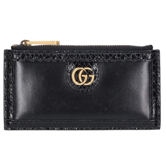 GUCCI Python Leather Card Holder Black/Gold Card Case Size ONE SIZE
