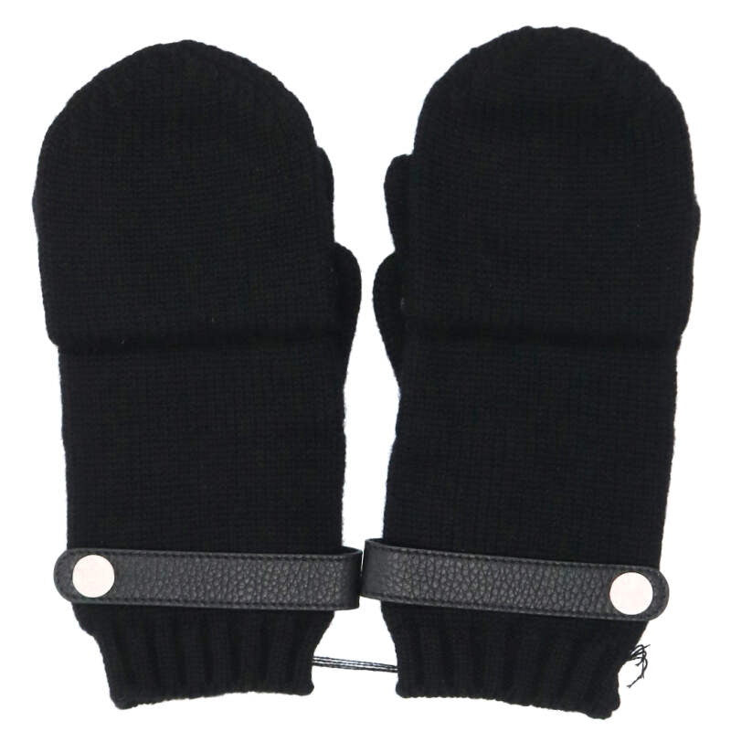 HERMES Lionel Cashmere Knit Gloves Black Size M
