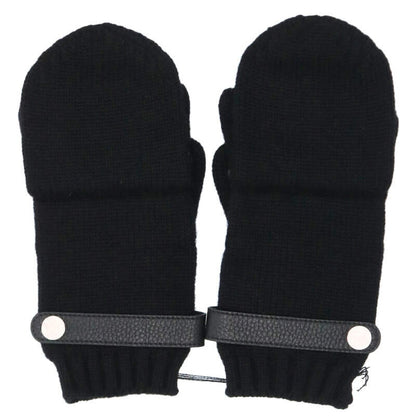 HERMES Lionel Cashmere Knit Gloves Black Size M