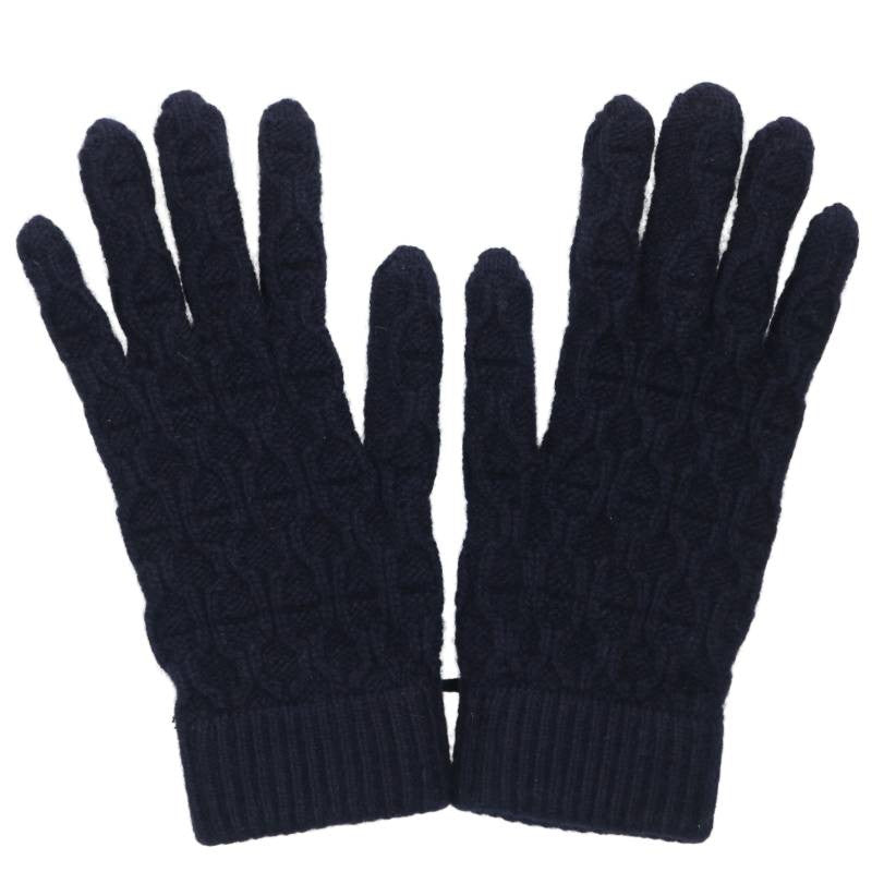 HERMES Navy H Logo Cashmere Gloves Size ONE SIZE