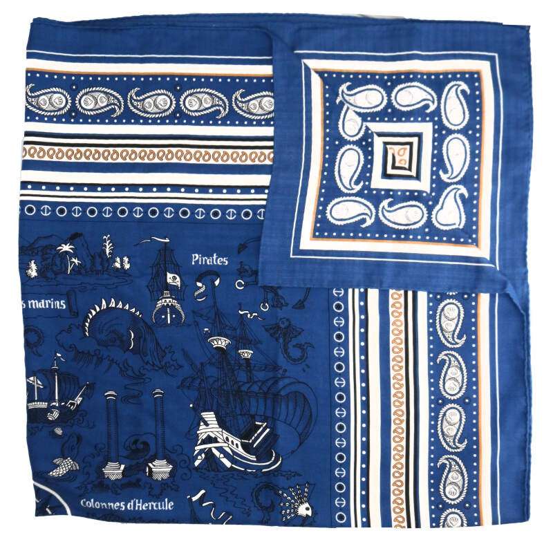 HERMES Tattoo Cashmere Silk Scarf Navy Size ONE SIZE