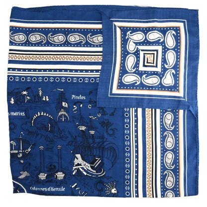 HERMES Tattoo Cashmere Silk Scarf Navy Size ONE SIZE