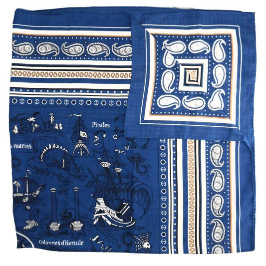 HERMES Tattoo Cashmere Silk Scarf Navy Size ONE SIZE