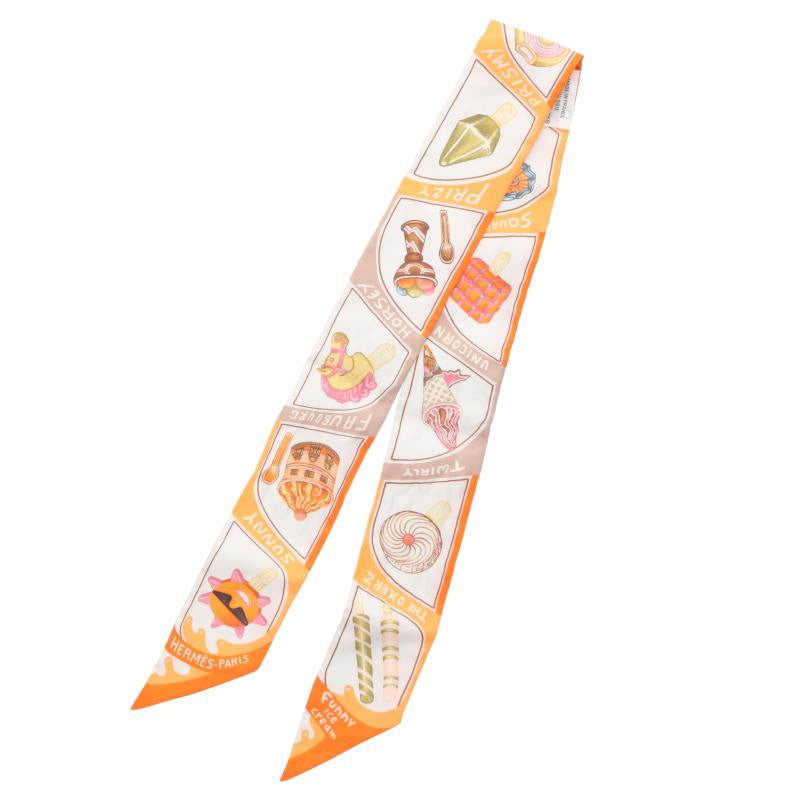 HERMES Funny Ice Cream Twilly Silk Scarf Size ONE SIZE