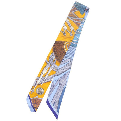 HERMES Twilly Silk Pattern Scarf Blue Yellow Size ONE SIZE