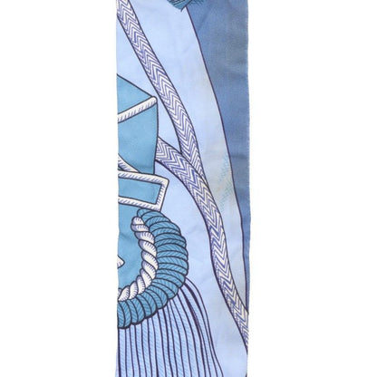 HERMES Twilly Silk Pattern Scarf Blue Yellow Size ONE SIZE