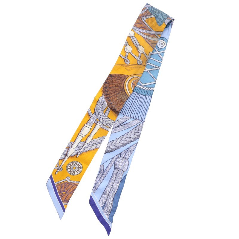 HERMES Twilly Silk Pattern Scarf Blue Yellow Size ONE Multi