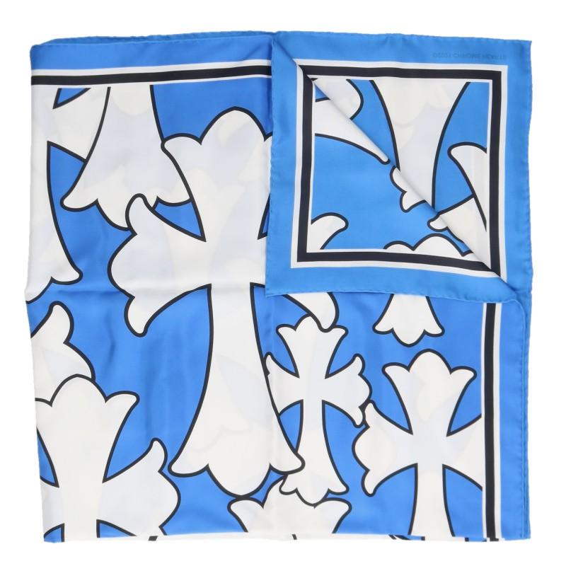 Chrome Hearts Cemetery Cross Silk Scarf Blue Size ONE SIZE