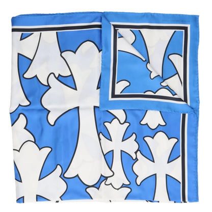 Chrome Hearts Cemetery Cross Silk Scarf Blue Size ONE SIZE