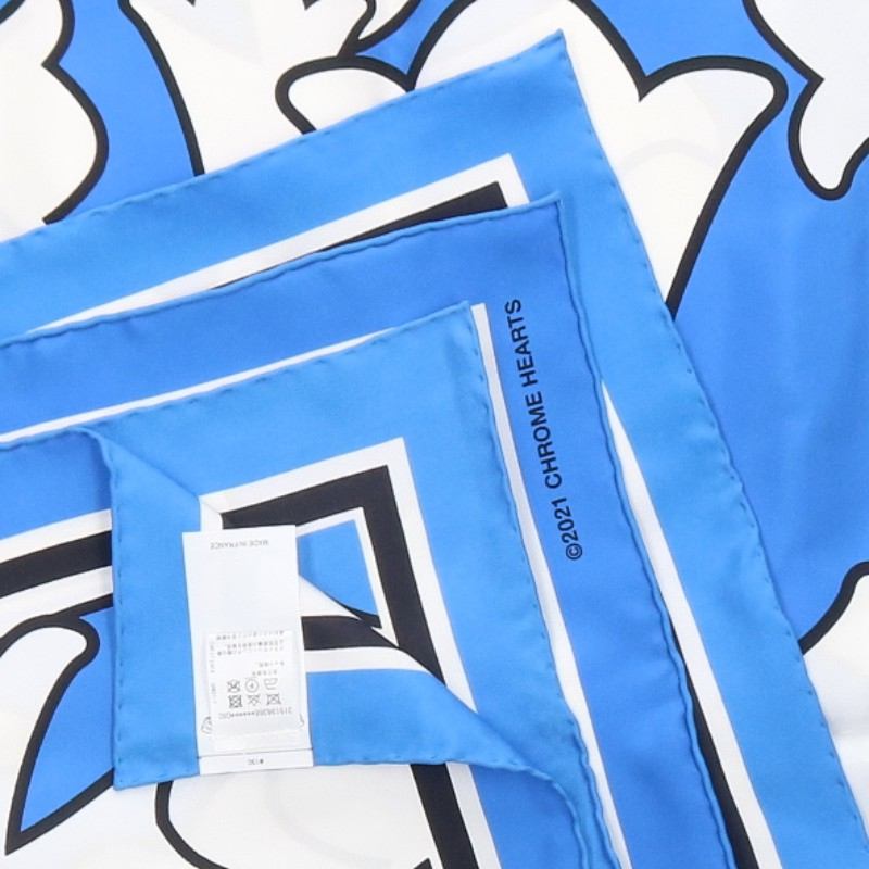 Chrome Hearts Cemetery Cross Silk Scarf Blue Size ONE SIZE
